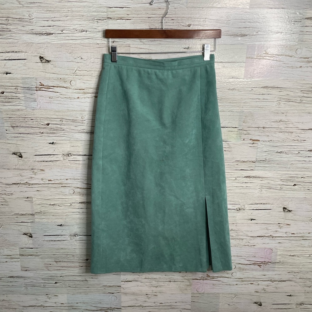 Vintage Olympic ultra suede green skirt midi with slit size 10
